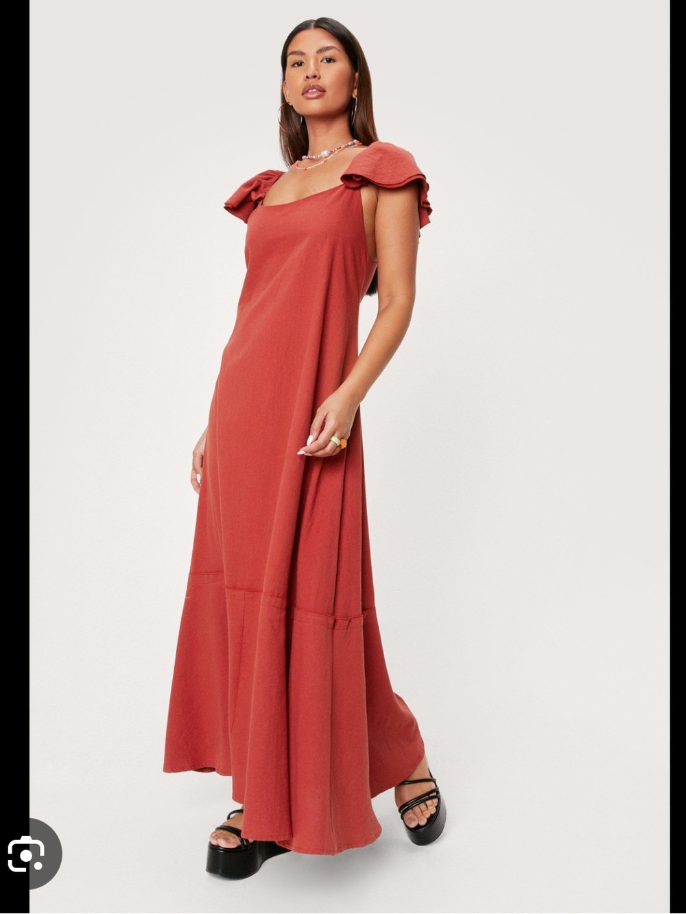 Nasty Gal Rust Red Ruffle-Sleeve Maxi Dress NWT Womens S